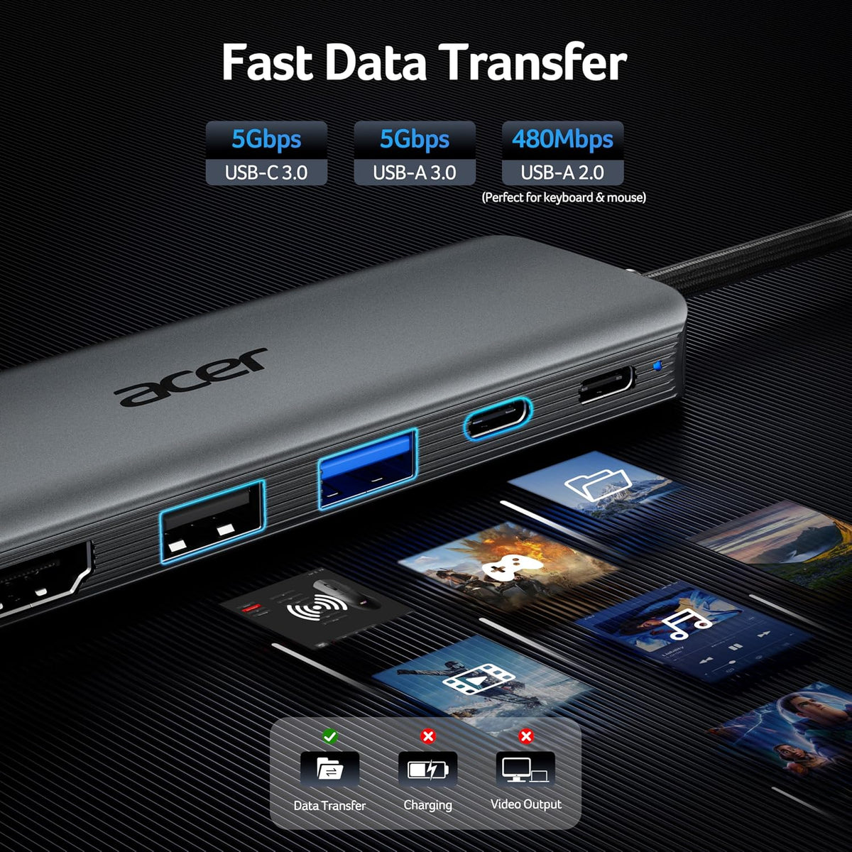 Acer USB C Hub, 5-in-1 USBC to HDMI Adapter with 4K@60Hz for Laptop/Mac - Image 5
