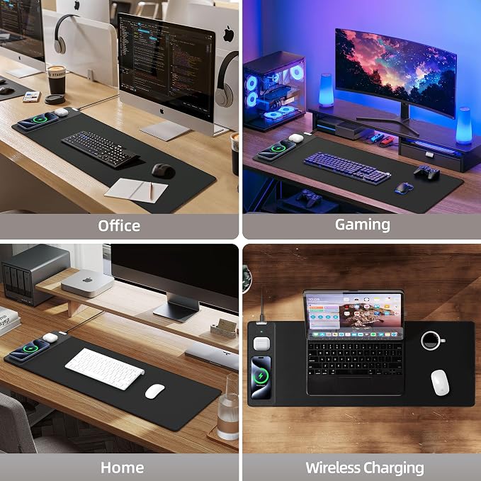 Mouse Pad with Wireless Charging, Large Desk Mat for Gaming, 31.5"x11.8" | Ultra-Smooth Surface, Non-Slip Rubber Base, Waterproof Computer Keyboard Pad for Gamer, Desk, Office, PC, Laptop, Black - Image 8