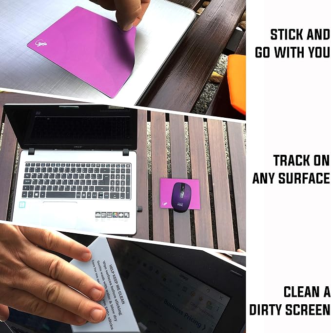 Mouse Pad Adhesive Bottom - Sticks to Any Surface - Portable - Webcam Covers and Screen Cleaner Included (Pink) - Image 2