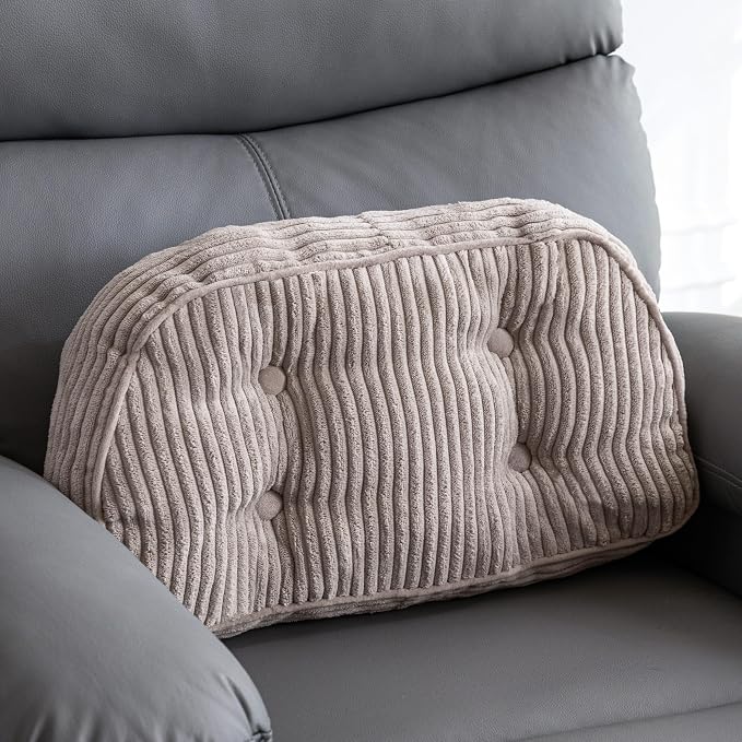 HIGOGOGO Lumbar Support Pillow for Recliner Chair/Accent Chair/Couch/Office Chair, Tufted Corduroy Back Support Cushion for Elderly, Recliner Cushions for Back Rest, Pain Relief, Reading, Grey by HIGOGOGO