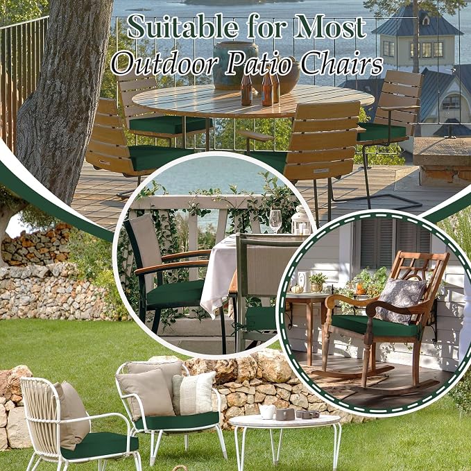 Basic Beyond Outdoor Chair Cushions for Patio Furniture, Waterproof Outdoor Seat Cushions Set of 4 19 x 19, Patio Chair Cushions Set of 4 with Ties and Handle, Forest Green - Image 8