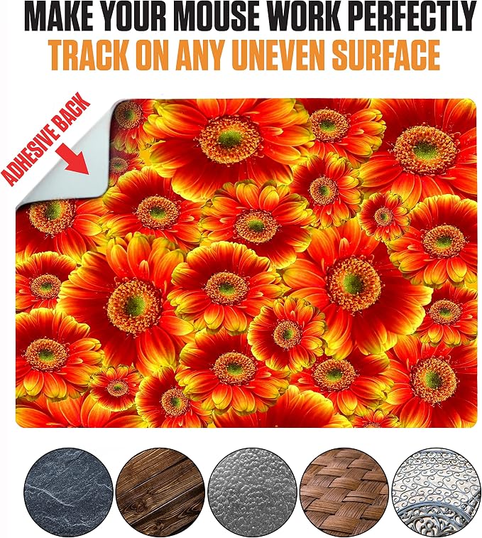 Adhesive Mouse Pad - Peel and Sticks to Any Surface - Travel Mouse Pad, Sticky for Any Surface - Excellent Tracking - Flowers GERBERAS - Image 4
