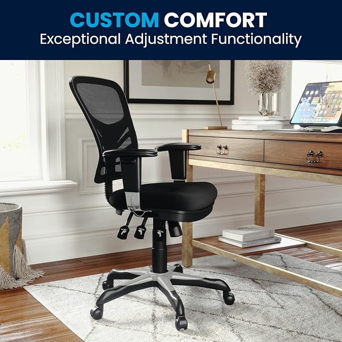 Flash Furniture Mid-Back Black Mesh Multifunction Executive Swivel Ergonomic Office Chair with Adjustable Arms - Image 9