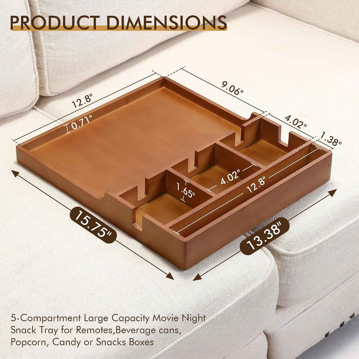 Oversized Bamboo Couch Table Insert Between Cushion,15.75"x13.38" - Image 2