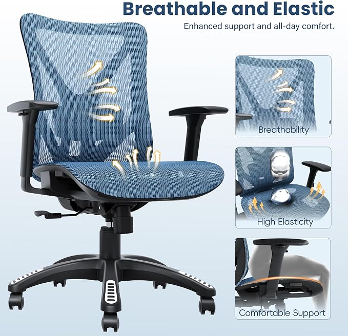 Ergonomic Office Chair, Mesh Computer Desk Chairs with Adjustable Lumbar Support, 3D Armrests, Tilt Function, Comfy Wide Seat, Swivel Executive Work Task Chair for Company and Home - Image 9