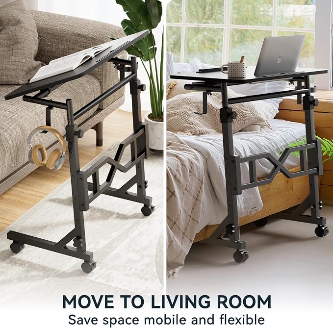 Oransail Small Standing Desk with Wheels, 29.5-45.3 Inch Adjustable Height | Portable Treadmill Desk, Rolling Computer Table for Walking Pad with a Cup Holder and a Hook - Image 8
