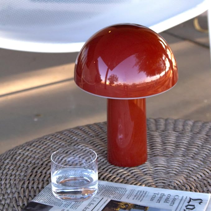 Brightech Celia Mood Lamp – 10" Touch-Controlled Mushroom Table Lamp, Cordless & Dimmable LED, Portable & Rechargeable Bedside Night Light, Sustainable Recycled Modern Patio Lamp for Home Décor – Red - Image 2