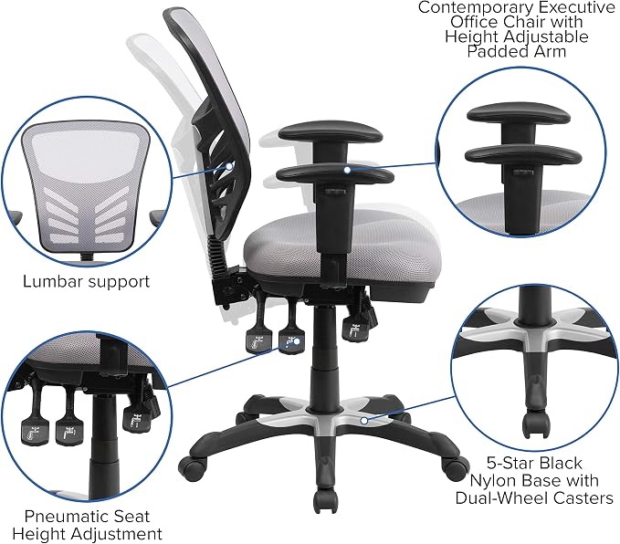 Flash Furniture Mid-Back Gray Mesh Multifunction Executive Swivel Ergonomic Office Chair with Adjustable Arms | Adjustable Armrests, 360° Swivel, Height Adjustable, Commercial Grade - Image 4