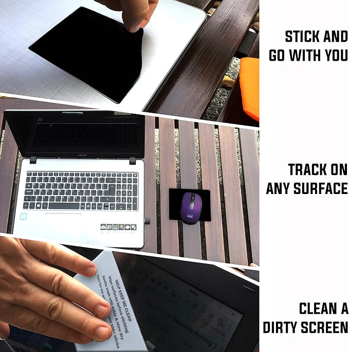 Mouse Pad Adhesive Bottom - Sticks to Any Surface - Portable - Webcam Covers and Screen Cleaner Included (Blank Black) - Image 2