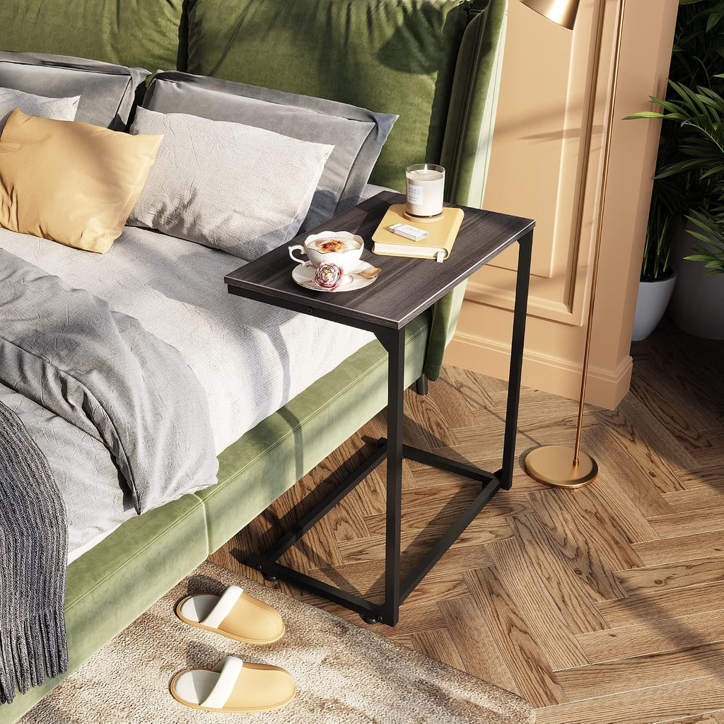WLIVE C Shaped End Table, Small Couch Side Table for Coffee & Snack, Sofa Table that Slide Under for Living Room, Bedroom, 14.6 x 22.8 x 26.3 Inches, Grey - Image 2