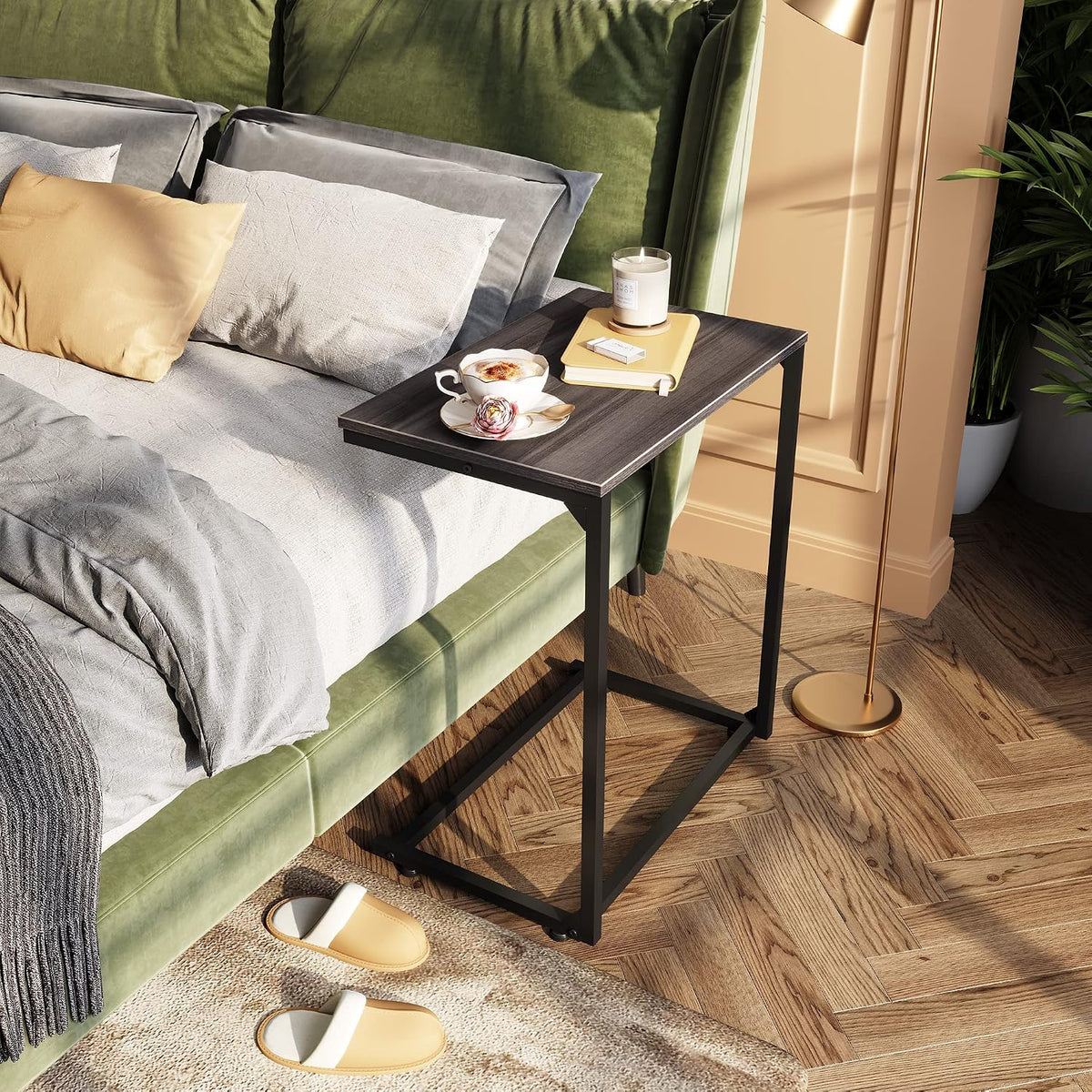 WLIVE C Shaped End Table, Small Couch Side Table for Coffee & Snack, Sofa Table that Slide Under for Living Room, Bedroom, 14.6 x 22.8 x 26.3 Inches, Grey - Image 2