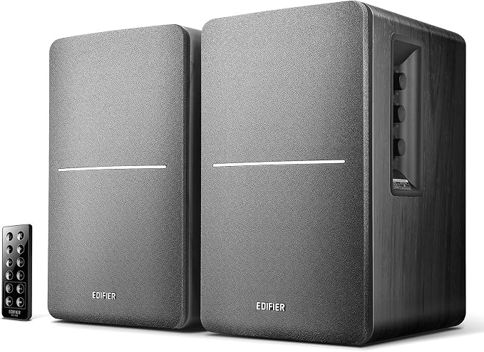 Edifier R1280DB Powered Bluetooth Bookshelf Speakers - Optical Input - Wireless Studio Monitors - 4 Inch Near Field Speaker - 42W RMS - Wood Grain (Black) by Edifier