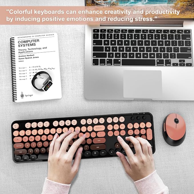 SkyGive Wireless Keyboard and Mouse Combo, Ergonomic Full Size Typewriter Retro Round Keycaps Keyboard, Compatible with Windows, PC, Perfer for Home and Office Keyboards (Aurora Red) - Image 7