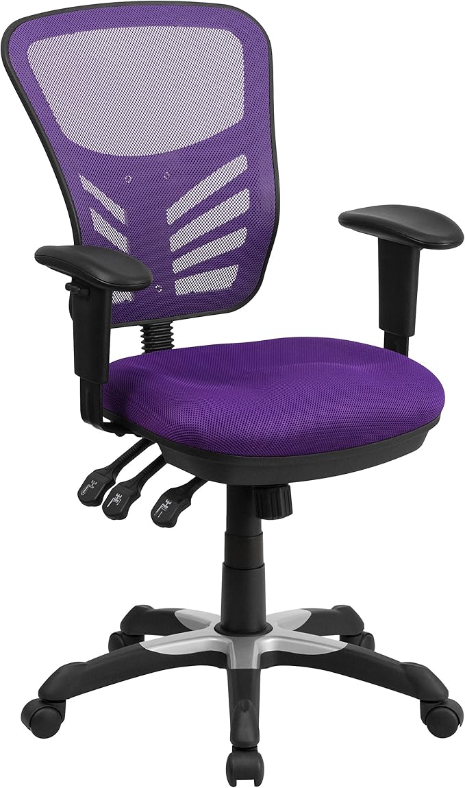 Flash Furniture Mid-Back Purple Mesh Multifunction Executive Swivel Ergonomic Office Chair with Adjustable Arms | Adjustable Armrests, 360° Swivel, Height Adjustable, Commercial Grade by FlashFurniture