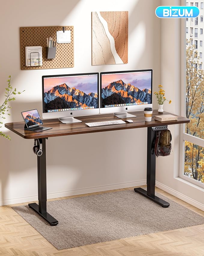 BIZUM Electric Standing Desk 63 x 24 Inch Computer Desk-Gaming Desk Dark Walnut Home Office Desks Height Adjustable Memory Stand Up Computer Workstation - Image 2