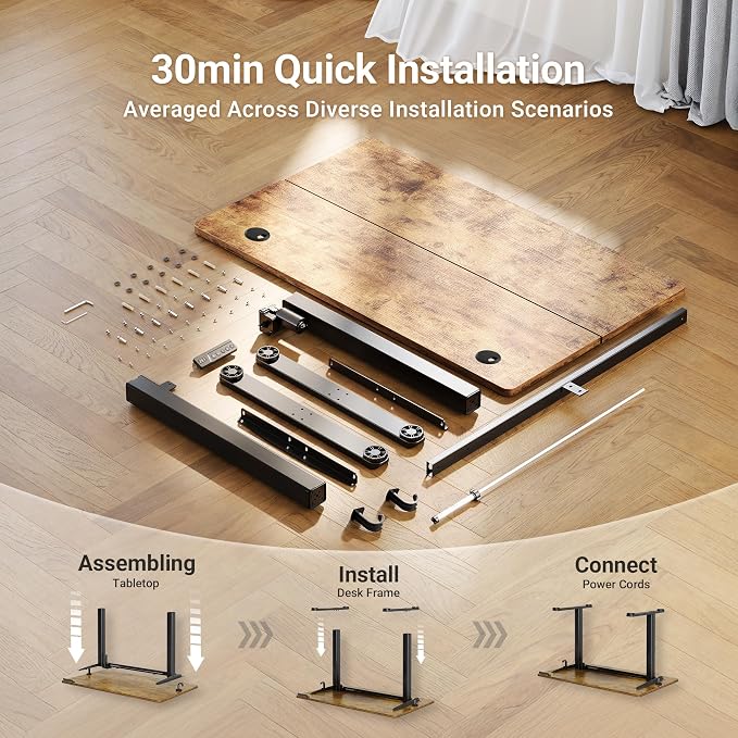 Claiks Electric Height Adjustable Standing Desk, 32x19 Inch, Rustic Brown | Smooth Height Adjustment, 3 Memory Presets, Cable management hub & hook, Stable Steel Frame, 156 lbs Capacity, Easy Assembly - Image 9
