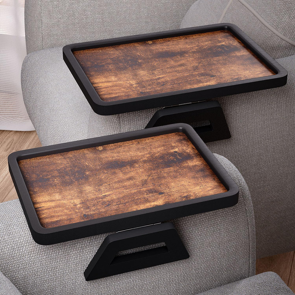 2 Pack Wooden Wood Couch Arm Tray,Folding Sofa Armrest Table by Danfoxer