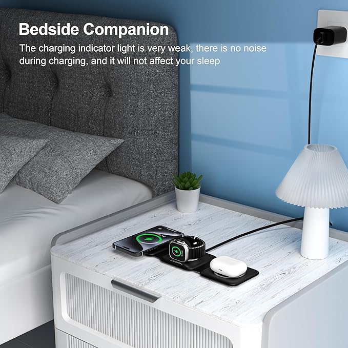 3 in 1 Charging Station for Multple Devices,Foldable 3 in 1 Wireless Charger for Travel,Nano Wireless Charging Station for iPhone16 15 14 13 12 Pro Max/Watch 10 9 8 7 6 5 4 3 Ultra/AirPod Pro - Image 6