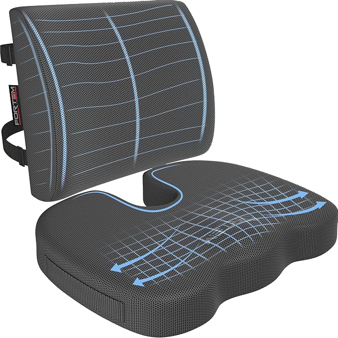 FORTEM Seat Cushion & Lumbar Support for Office Chair, Wheelchair, Car | Memory Foam | Ergonomic Design | Washable Cover | Non Slip | Dark Grey by FORTEM