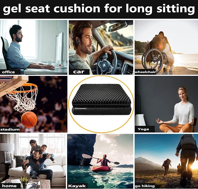 Extra Plus Size Gel Seat Cushion for Long Sitting, Large Cooling Supportive Seat Cushion for Lumbar Spine, Sciatica, Tailbone Pain Relief, Used for The Office, Wheelchair, Car, Recliner, Kayka.(Black) - Image 7