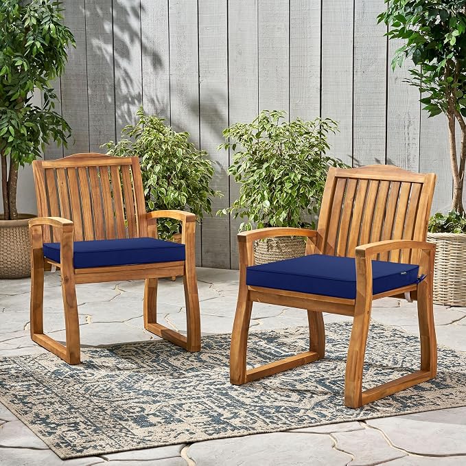 Outdoor Chair Cushions Set of 2, 24 x 24 x4 Inch Deep Seat | 3 Year Color Fastness Thick Patio Chair Cushion with Ties for Garden Lawn Sofa Couch, Navy Blue - Image 6