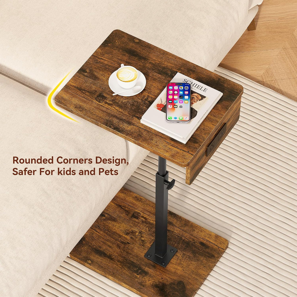 C Shaped End Table with Charging Station, Adjustable Height C Table End Table, 360°Swivel TV Tray Table for Small Spaces, Rounded Corners Couch Table, Side Tables Living Room for Sofa,Chair,Snack,Bed - Image 4