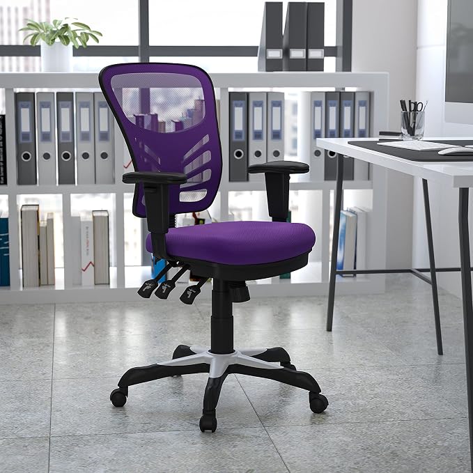 Flash Furniture Mid-Back Purple Mesh Multifunction Executive Swivel Ergonomic Office Chair with Adjustable Arms | Adjustable Armrests, 360° Swivel, Height Adjustable, Commercial Grade - Image 2