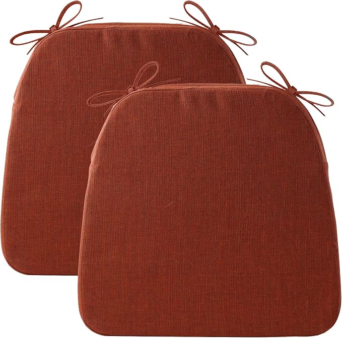 Battilo Chair Cushions for Dining Chairs with Ties, Outdoor Waterproof Kitchen Chair Pad with Non-Slip Backing, Seat Cushions with Machine Washable Removable Cover, 16"x16"x2", Set of 2, Caramel by BATTILOHOME