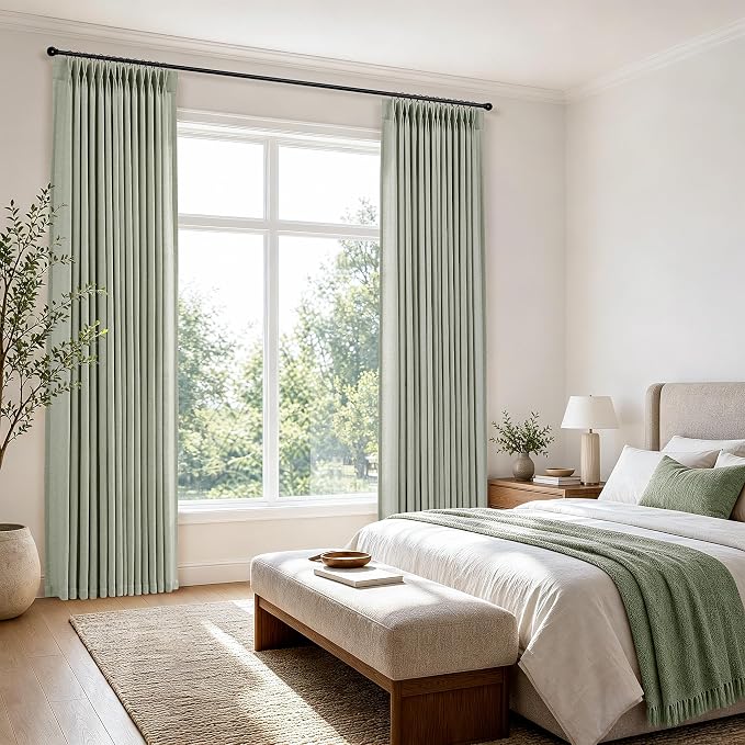 Hokibero Sage Green Pleated Linen Curtains 108 Inch Long for Living Room | Light Filtering Sheer Curtain,Pinch Pleat Back Tab Hooks Rings,Farmhouse Textured Privacy Drapes for Bedroom Window,2 Panels - Image 7
