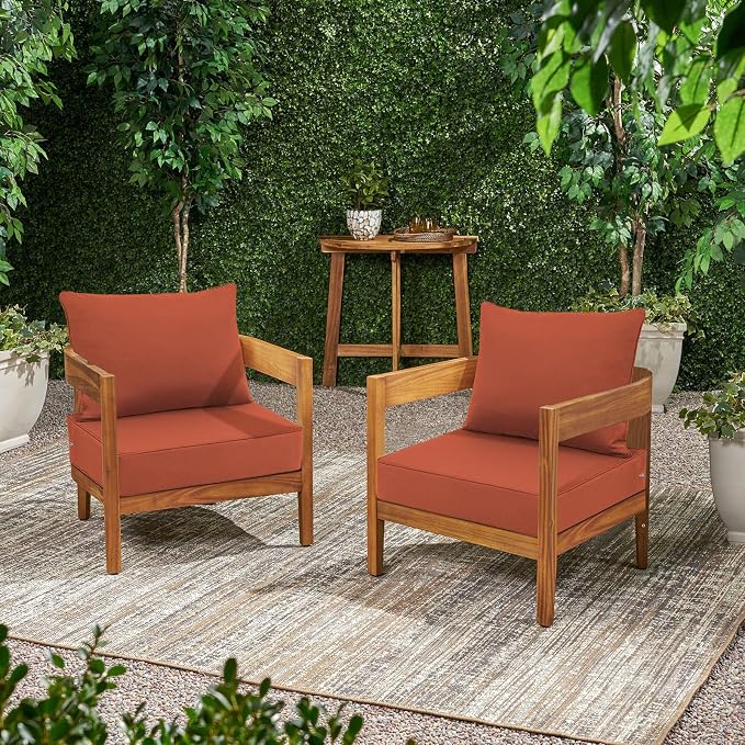 Favoyard Outdoor Patio Seat Cushions Set, 24 x 24 Inch, Waterproof, Red | Fade-Resistant, Removable Cover, Deep Seat & Back Cushion, Tie Straps for Patio Furniture, Garden, Rocking Chair, Sofa Couch - Image 6