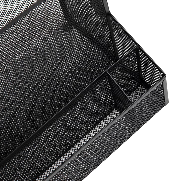 Mind Reader Desktop Organizer with Hanging File Storage, 4 Compartment Letter Size File Holder, Metal Mesh Desk Organizer for Office and Home, Black - Image 4