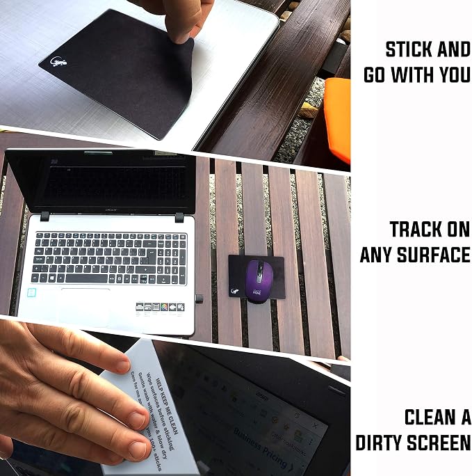 Mouse Pad Adhesive Bottom - Sticks to Any Surface - Portable - Webcam Covers and Screen Cleaner Included (2 Pack -Blank- Black) - Image 4