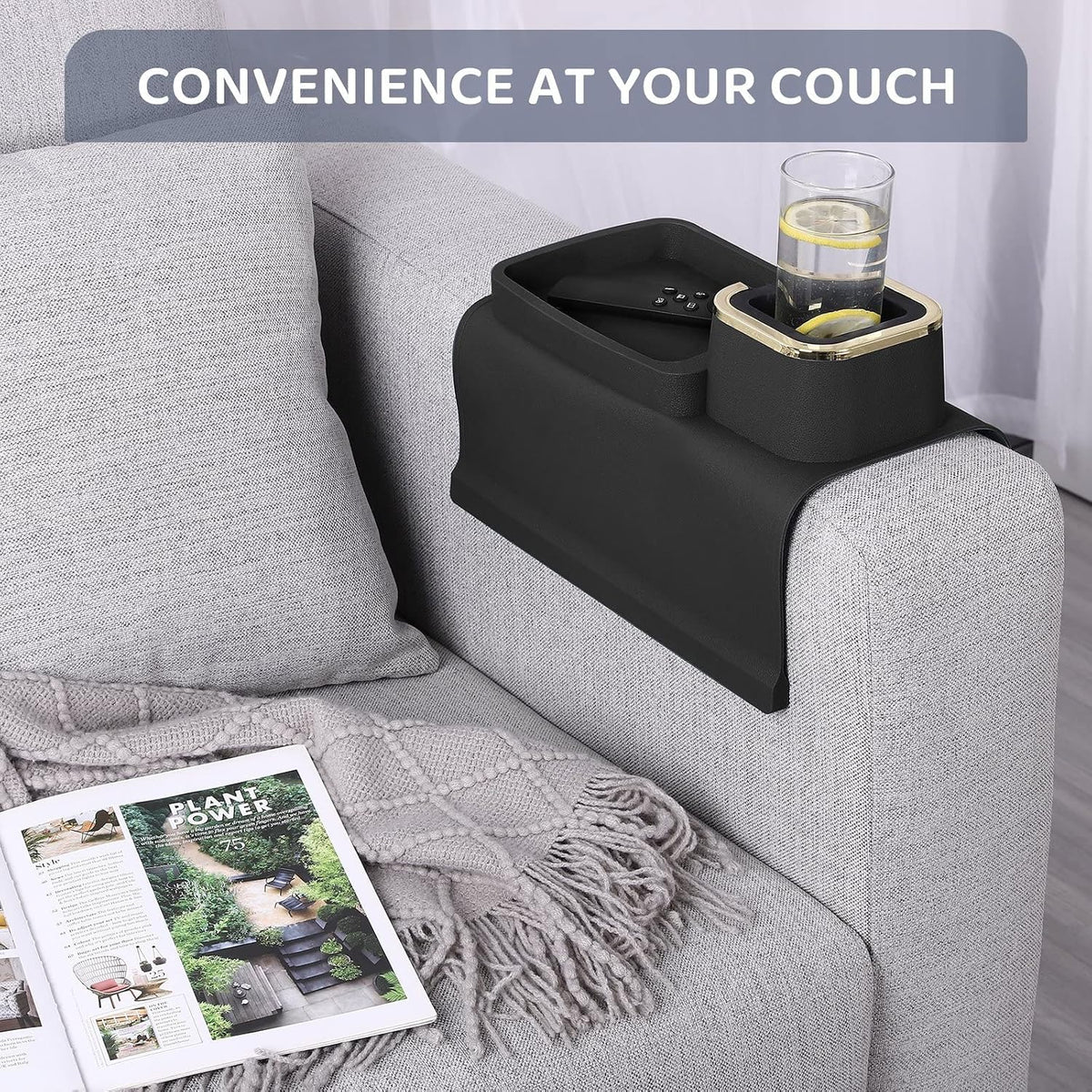 Couch Cup Holder Tray – Weighted Silicone Sofa Armrest Organizer Table with Anti-Spill Coaster, Easy Reach for Drink, Snacks, Remote & Phone, Non-Slip Base, Easy Clean - Image 3