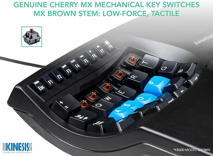 Kinesis Advantage2 Ergonomic Keyboard (KB600), Black top case, Cherry MX Brown Switches, QWERTY keycaps - Image 7