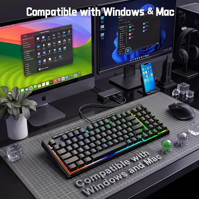 Redragon K517 Pro Wired Gaming Keyboard, RGB Backlit, Mechanical Feel 94 Keys Computer Keyboard with 4 Macro Keys, Number Pad, Anti-Ghosting, 4000mAh Battery for Win/MAC, PS4/5 - Image 7