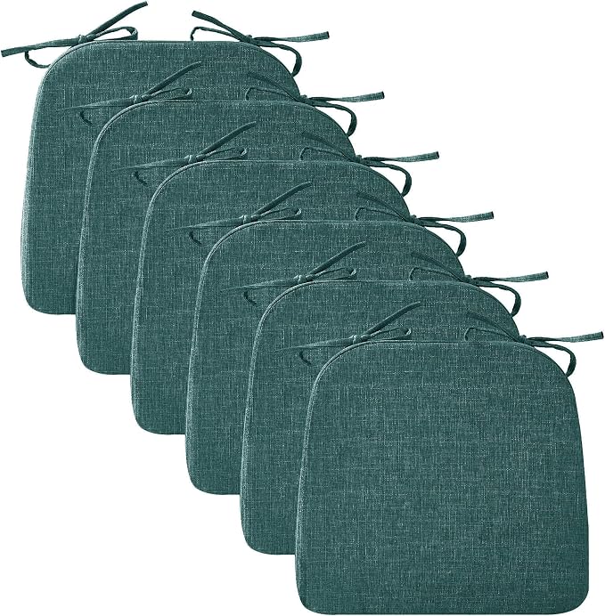 Ruqmuis Chair Cushions for Dining Chairs, 2" Thick Seat Cushions for Kitchen Chairs, D-Shaped Chair Pads with Washable Cover, Ties and Non Slip Backing, 17'' x 16'', Set of 6, Green by Ruqmuis