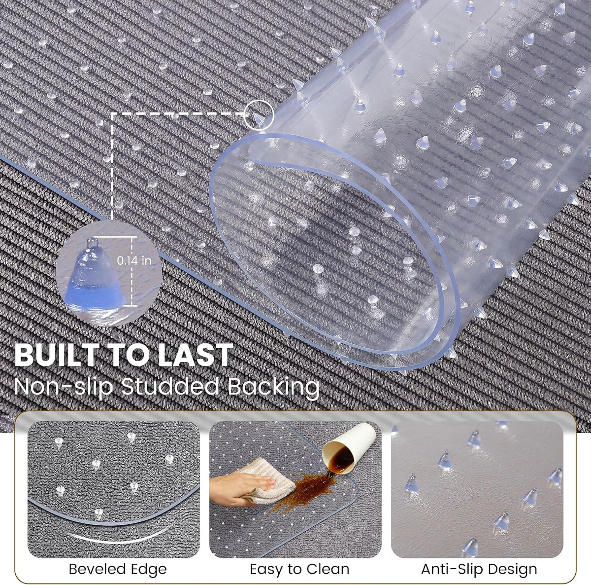 Office Chair Mat for Carpet, 36"×48" Heavy-Duty Clear Desk Floor Mat for Low Pile Carpets, Non-Slip PVC Carpet Protector Mat for Home, Office, Gaming Room, Smooth Glide, Easy to Clean - Image 3