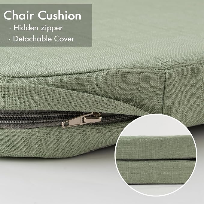 Battilo Chair Cushions for Dining Chairs with Ties, Indoor/Outdoor Kitchen Chair Pad with Non-Slip Backing, Dining Seat Cushion with Machine Washable Removable Cover, 16"x16"x2", Set of 2, Sage Green - Image 6