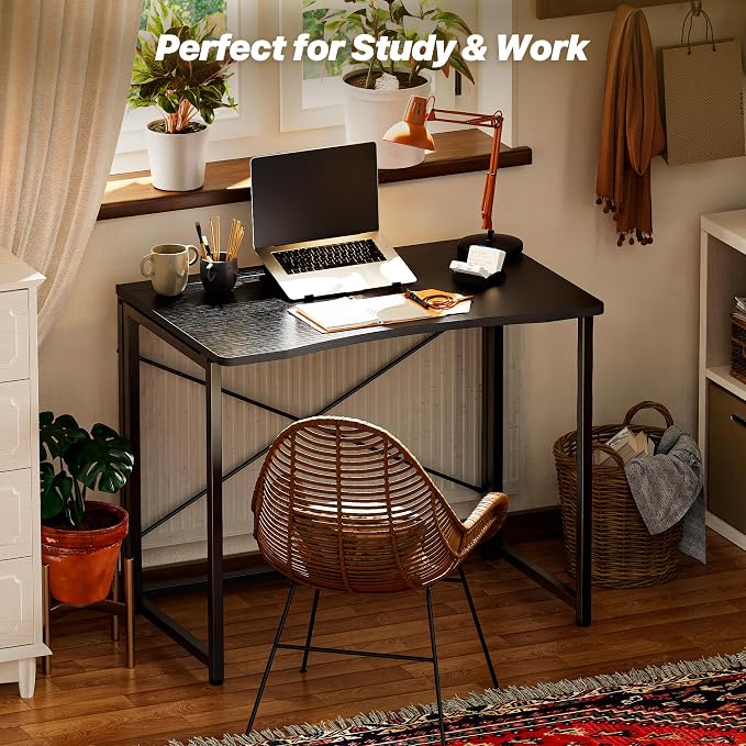 Huuger Folding Desk for Small Spaces, 31.5 Inch Foldable Computer Table | Easy Assembly, Small Writing Work Office Computer Desk, for Home Office, Study, Bedroom, Dorm, Space Saving, Black - Image 7