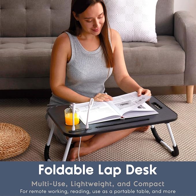 Nestl Foldable Lap Desk - Portable Laptop Stand for Bed, Couch, Work, Reading & Writing, Lap Table with USB Ports, Large Laptop Tray, Black - Image 2