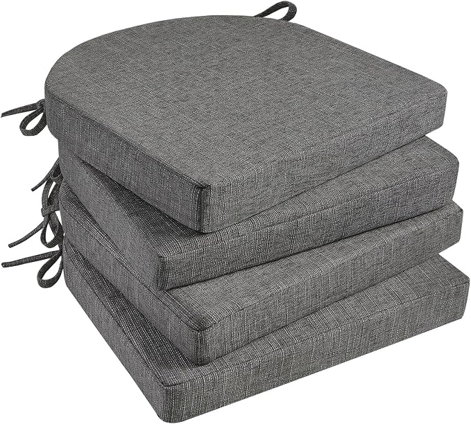Basic Beyond Chair Cushions for Dining Chairs 4 Pack, Kitchen Chair Cushions with Ties and Non Slip Backing, 16 x 16 inches Chair Pads for Dining Chairs (Dark Grey) by BasicBeyond