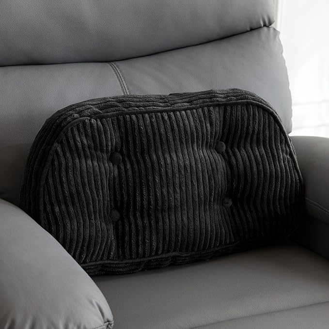 HIGOGOGO Lumbar Support Pillow for Recliner Chair/Accent Chair/Couch/Office Chair, Tufted Corduroy Back Support Cushion for Elderly, Recliner Cushions for Back Rest, Pain Relief, Reading, Black by HIGOGOGO
