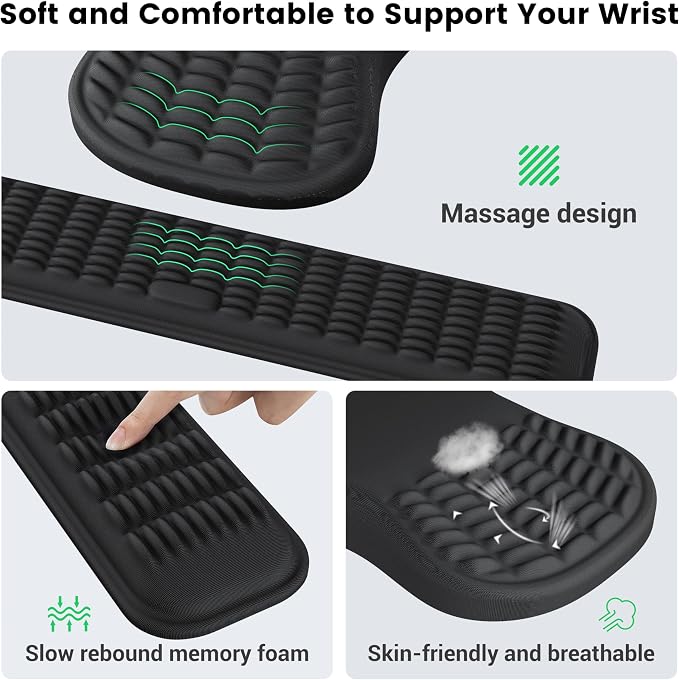 MEKASS Ergonomic Mouse Pad and Keyboard Wrist Rest Set, Super Soft Memory Foam Desk Wrist Support for Computer Keyboard, Non-Slip Arm Palm Rests Cushion for Typing Gaming Office Laptop Mac (Black) - Image 4