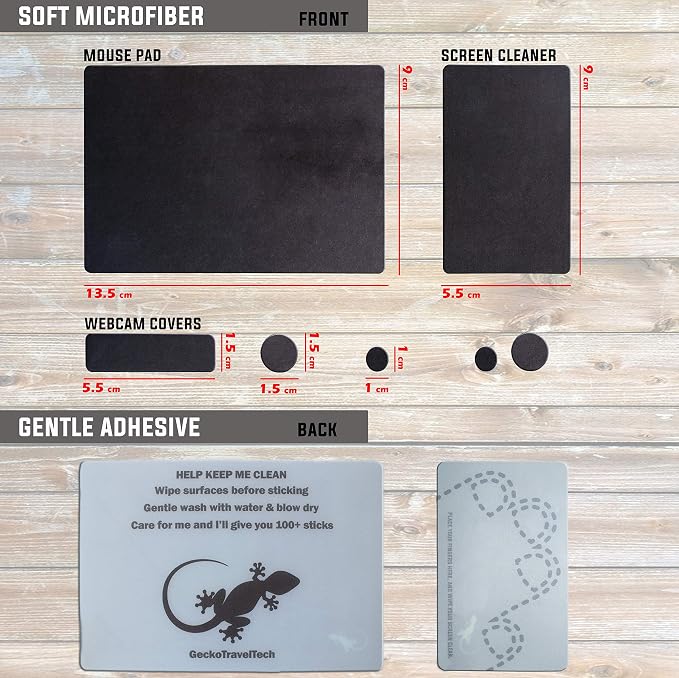 Mouse Pad Adhesive Bottom - Sticks to Any Surface - Portable - Webcam Covers and Screen Cleaner Included (Blank Black) - Image 7