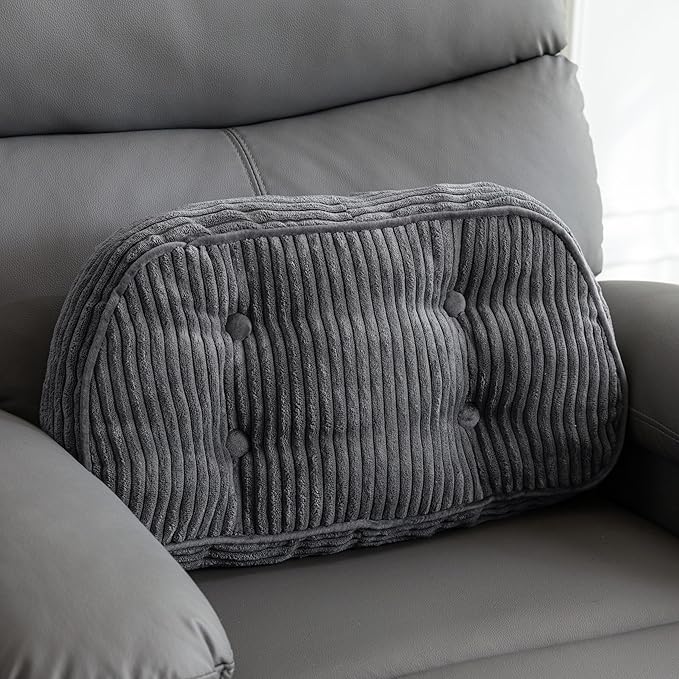 HIGOGOGO Lumbar Support Pillow for Recliner Chair/Accent Chair/Couch/Office Chair, Tufted Corduroy Back Support Cushion for Elderly, Recliner Cushions for Back Rest, Pain Relief, Reading, Dark Grey by HIGOGOGO