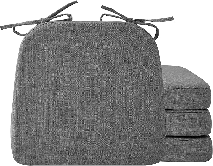 Ruqmuis Chair Cushions for Dining Chairs, 2" Thick Seat Cushions for Kitchen Chairs, D-Shaped Chair Pads with Washable Cover, Ties and Non Slip Backing, 17'' x 16'', Set of 4, Dark Grey by Ruqmuis