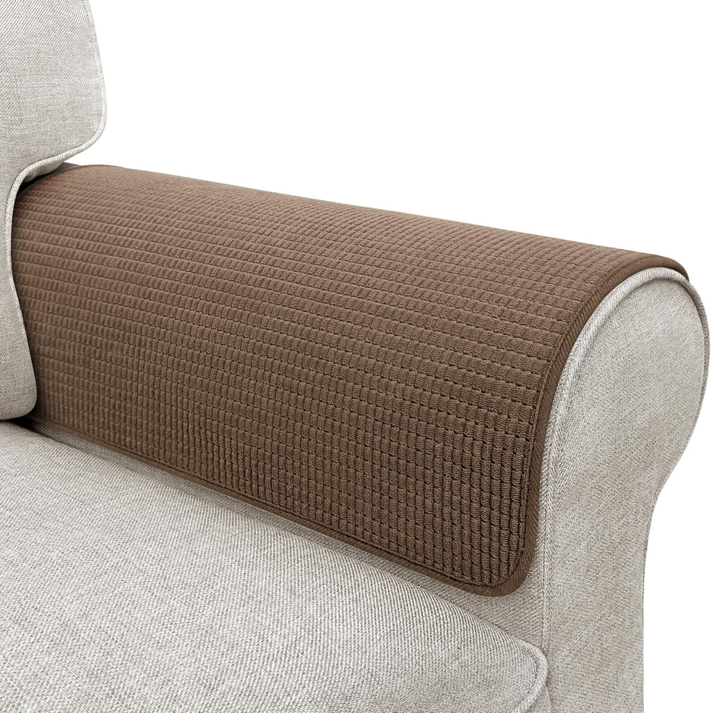 Couch Arm Covers, Waterproof Armrest Cover for Sofa, Armchair, Loveseat, Non-Slip Recliner Arm Covers, Sofa Headrest Covers, Arm Chair Covers Set of 2 (Chocolate, 26"×26") by LovoGemy