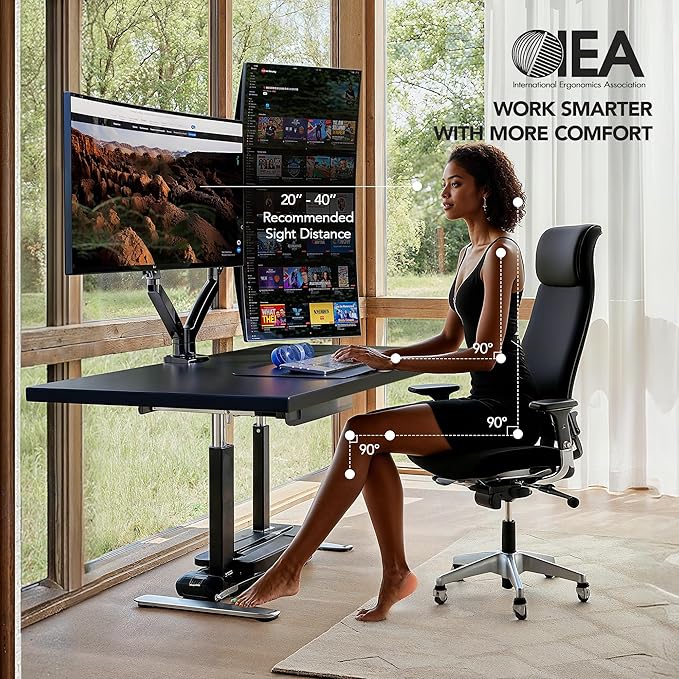 HUANUO Dual Monitor Stand for 13″–40″, Premium Dual Monitor Mount with USB, Height Adjustable Monitor Stand for 2 Monitors, VESA Mount with Clamp/Grommet Base, Holds 26.4lbs per Arm, HNDS7 - Image 4