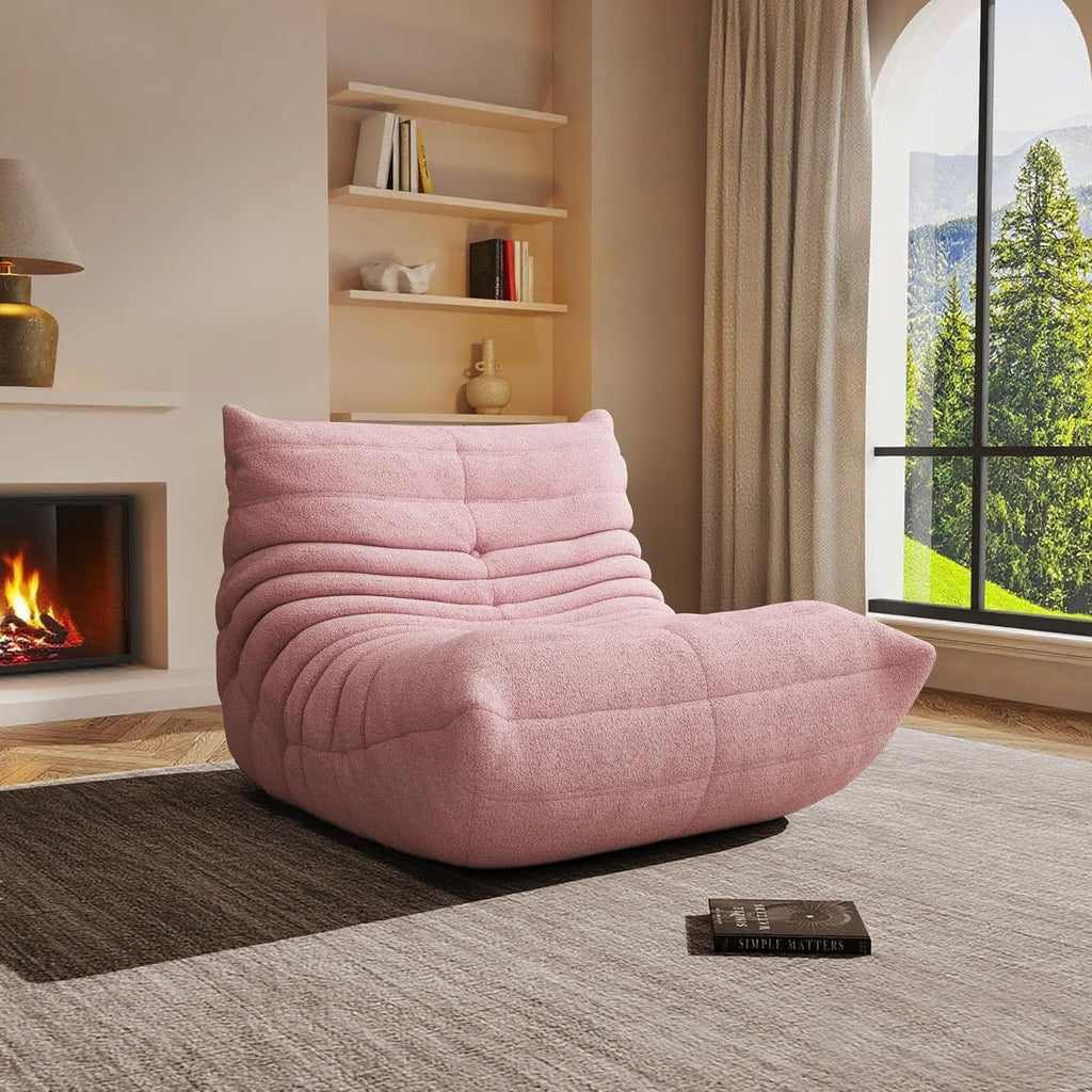 Giant Bean Bag Chair for Adults,Comfy Lazy Fireside Accent Chair with Memory Foam,Cozy Single Floor Sofa Couch Boneless Chaise Lounge for Living Room Bedroom Gaming Room(Pink,1Seater) by B.Sauraseng