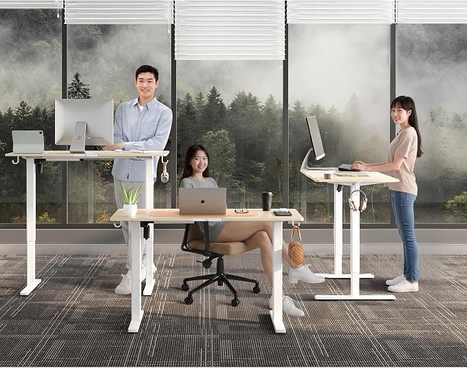 40 x 24 Inch Height Adjustable Standing Desk, 3 Presets, Natural | 40 x 24 in Desktop, 28.3–46.5 in Height, 2+3 Controls, ≤45 dB, 154 lb Capacity, 2 Hooks - Image 2